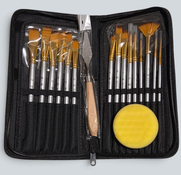 Benicci Other - Benicci 18pc Artist Paint Brush Set with Zipper Case, Palette Knife & Sponge